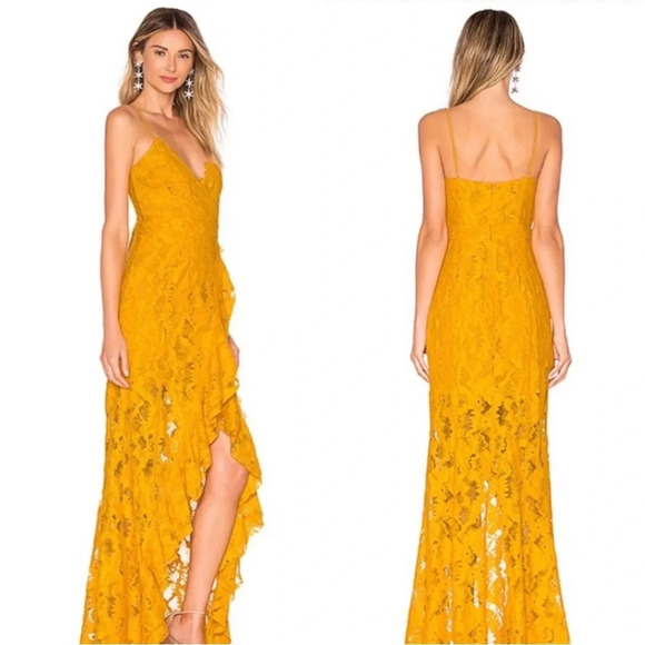 Majorelle Revolve Paisley Lace Maxi Dress in Gold Yellow Size XS - Picture 2 of 10